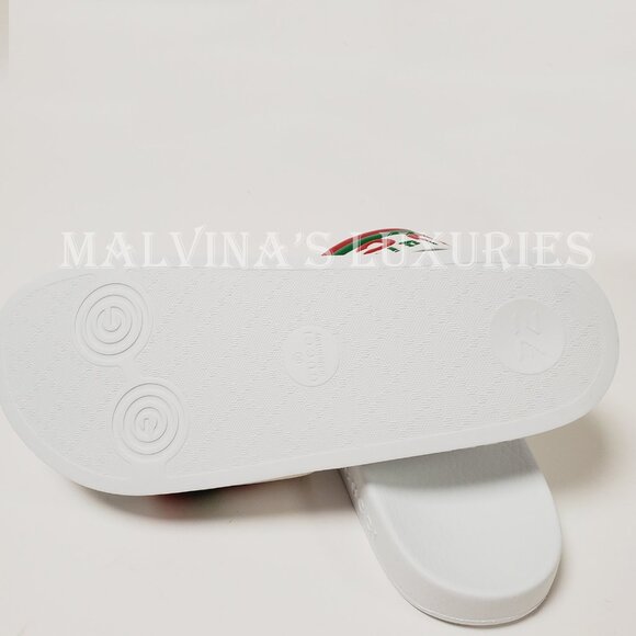 GUCCI SHOES MENS ORIGINAL WHITE LEATHER RUBBER SLIDE SANDAL w WEB sz 8G 8.5 US - Picture 13 of 15